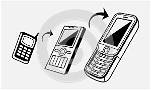 Mobile Phone Evolution Three Black and White