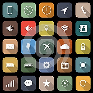 Mobile phone flat icons with long shadow