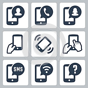Mobile phone functions icons set