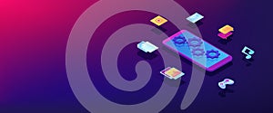Mobile content isometric 3D banner header.