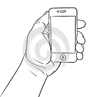 Mobile phone in hand. Clip art illustration