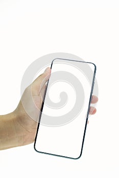 Mobile phone in hand holding  with blank screen