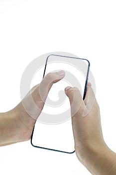 Mobile phone in hand holding  with blank screen