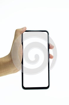 Mobile phone in hand holding  with blank screen