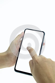 Mobile phone in hand holding  with blank screen
