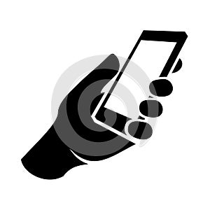 Mobile phone in hand icon. Vector