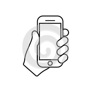 Mobile phone in hand icon. Vector illustration. Isolated.