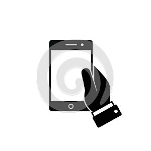 Mobile phone in hand icon, vector isolated illustration