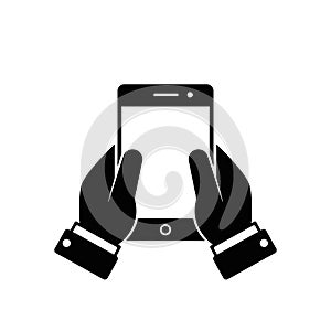 Mobile phone in hand icon, vector isolated illustration