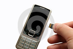 Mobile phone and hand with memory card