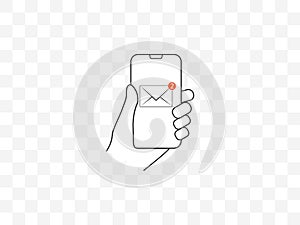 Mobile phone in hand, message. Vector illustration, flat design