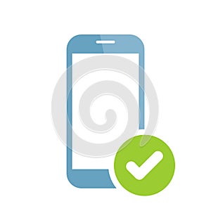 Mobile phone icon with check sign. Mobile phone icon and approved, confirm, done, tick, completed symbol