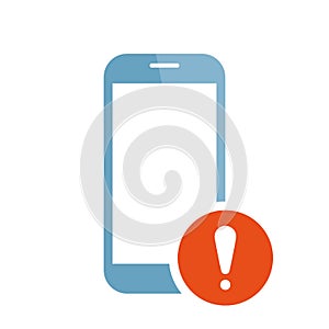 Mobile phone icon with exclamation mark. Mobile phone icon and alert, error, alarm, danger symbol