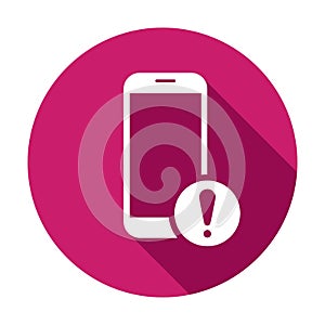 Mobile phone icon with exclamation mark. Mobile phone icon and alert, error, alarm, danger symbol. Vector icon