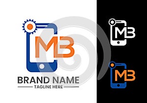 Mobile phone Icon with letter M B logo design