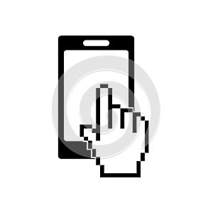 Mobile phone icon. Mobile phone with pixel finger icon. Mouse click  vector icon