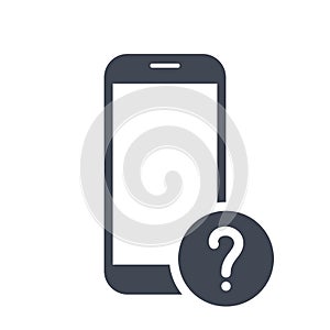 Mobile phone icon with question mark. Mobile phone icon and help, how to, info, query symbol