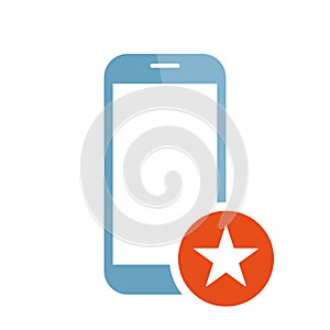 Mobile phone icon with star sign. Mobile phone icon and best, favorite, rating symbol