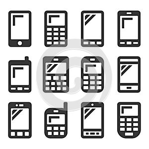 Mobile Phone Icons Set on White Background. Vector