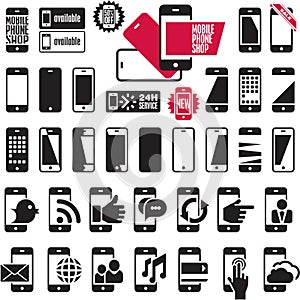 Mobile phone icons. Smart phones set.