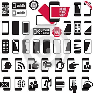 Mobile phone icons. Smart phones set. Mobile phone shop