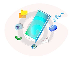 Mobile phone illustration. The most important functions of society are electronic communication. Mobile communication, e-mail,
