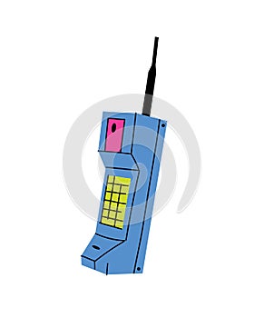Mobile phone illustration. Retro cellphone. Cellular phone retro technology. 90s style vector. 1990s trendy illustration