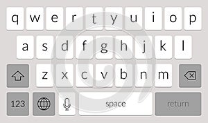 Mobile phone keyboard template. Qwerty smartphone vector keypad. Digital ui screen touchscreen font