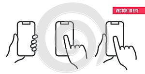 Mobile Phone Line Icon.nHand holding smartphone.