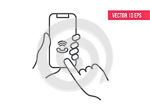 Mobile Phone Line Icon. Smartphone or mobile phone ringing in a human`s hand. line icon. Hand holding smartphone