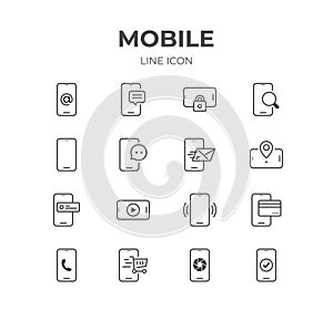 Mobile Phone Line Icons Set