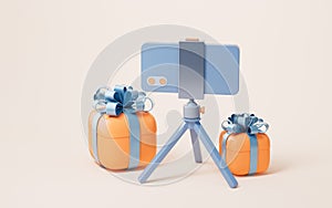 Mobile phone live streaming and gift boxes, 3d rendering