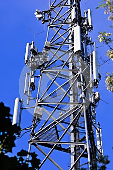 Mobile phone mast antenna, blue sky background