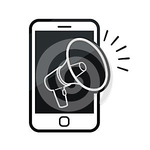 Mobile phone with a megaphone icon