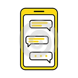 Mobile phone with messages on a screen. Communication and social media concept. Vector stock illustration