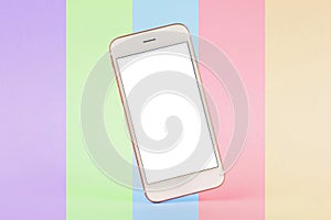 Mobile phone mock up on cororful pastel background, technology and busiess concept