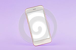 Mobile phone mock up on purple pastel background, technology and busiess concept