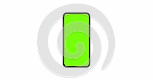 Mobile phone mockup with blank green screen, front view