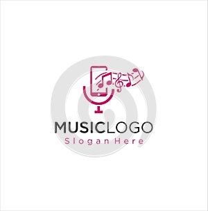 Mobile Phone Music Logo Design Element Stock Vector . Microphone Music Logo . Music Podcast Logo Icon Design