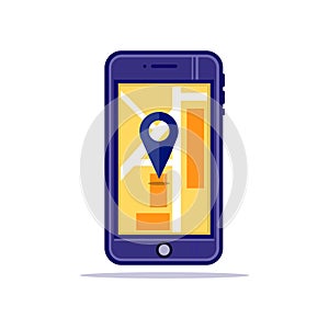 Mobile phone navigation app and gps concept with outline flat icons. illustration