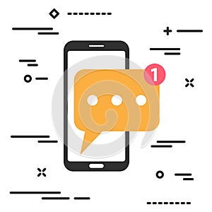 mobile phone with new chat message notification. smartphone and chatting bubble. Text new messaging flat design concept.aging flat