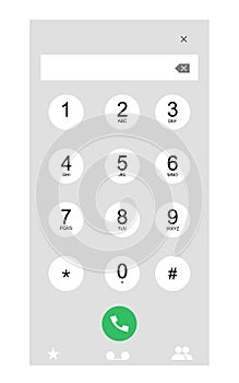 Mobile phone numbers panel, cell phones digital dialing communication screen. Smartphone dial keypad design. Vector flat