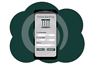 Mobile phone. Online banking and data registration on the screen