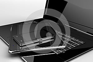 Mobile phone with pad and laptop