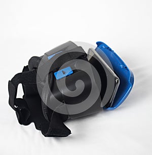 A mobile phone placed inside a VR headset for a 360 viewing experience photo