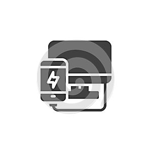 Mobile phone plugged and charging from computer vector icon