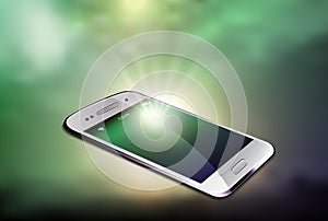 Mobile phone realistic light background green vector