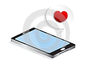 Mobile phone with red heart in Speech Bubbles