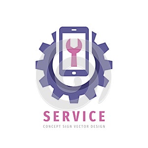 Mobile phone repair service logo design. Gear with wrench icon logo. SEO concept logo sign. Setup setting symbol.