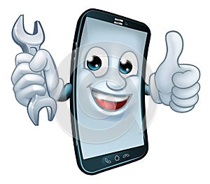 Mobile Phone Repair Spanner Thumbs Up Mascot